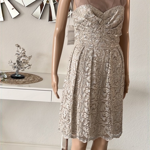 (NWT)(DecoDe-1.8) Ladies fashion Shiny silver lace dress size 8 - Picture 4 of 17